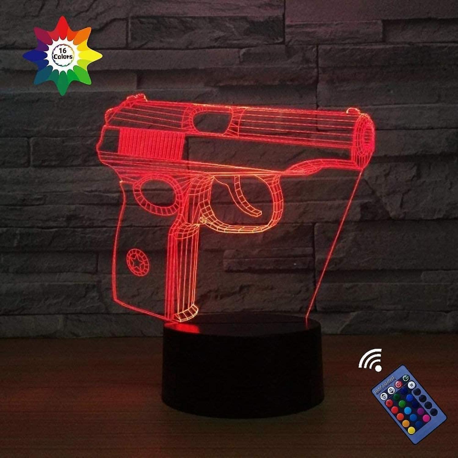 Optical Illusion 3D Pistol Gun Night Light 16 Colo V1263-JX-2123