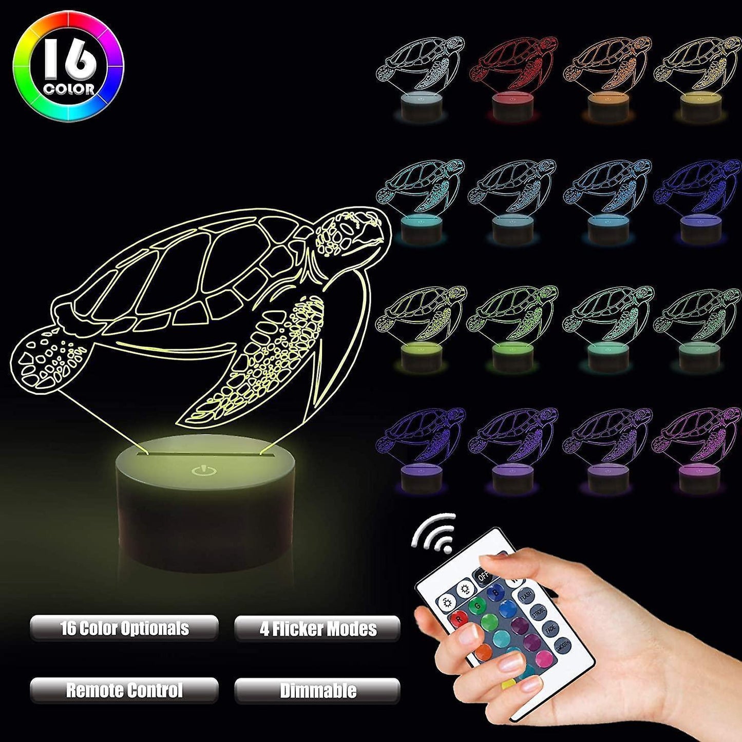 3D Turtle Night Light Optical Illusion Lamp with 1 V1263-JX-2127