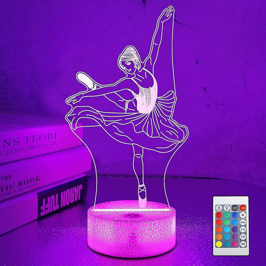 JUSCH Cute Dancing Dancer Ballet Girl Ballerina 3D Optical Illusion LED Bedroom Decor Sleep Table Lamp with V1263-JX-2130