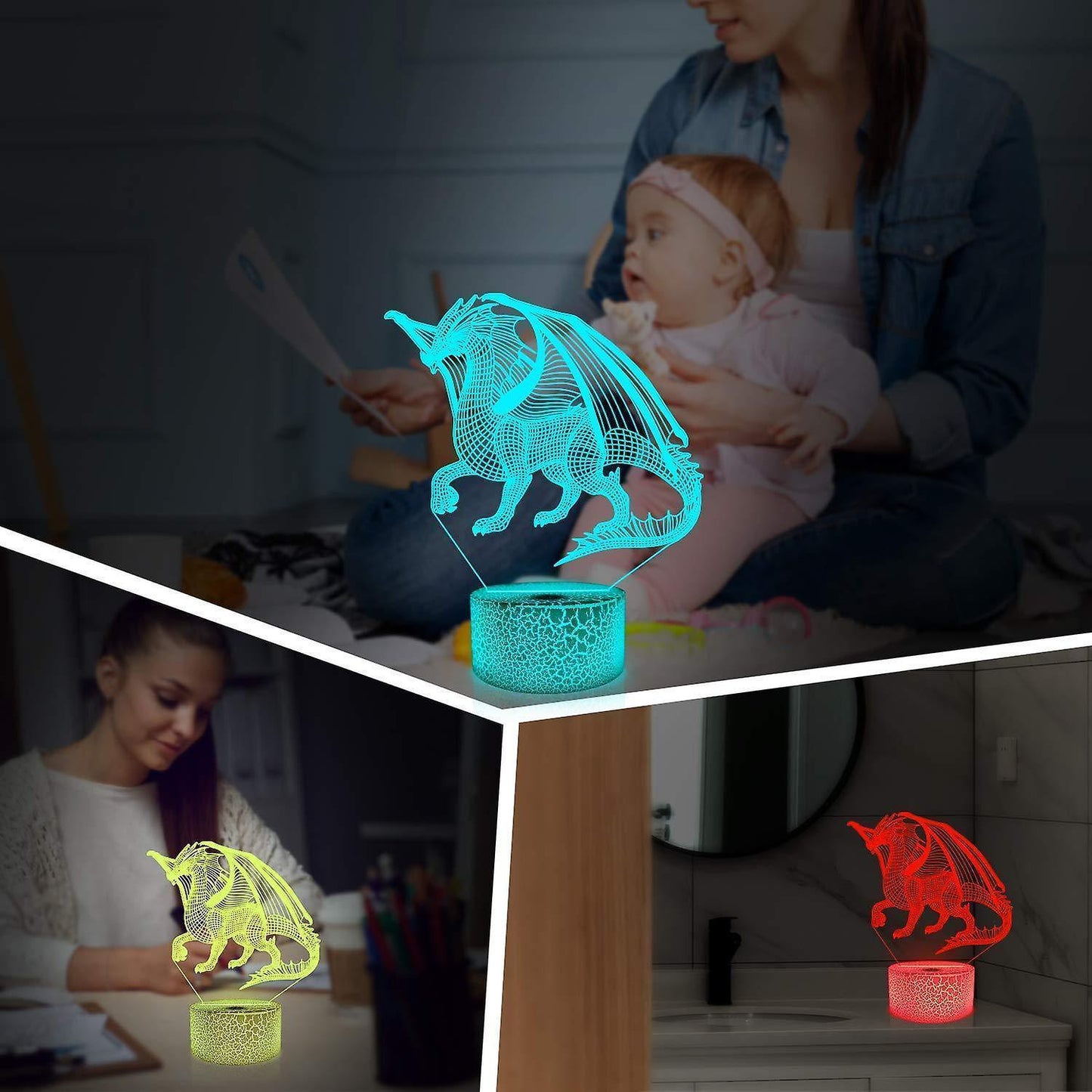 3D Dragon Lamp Night Light 3D Illusion lamp 16 Color V1263-JX-2135