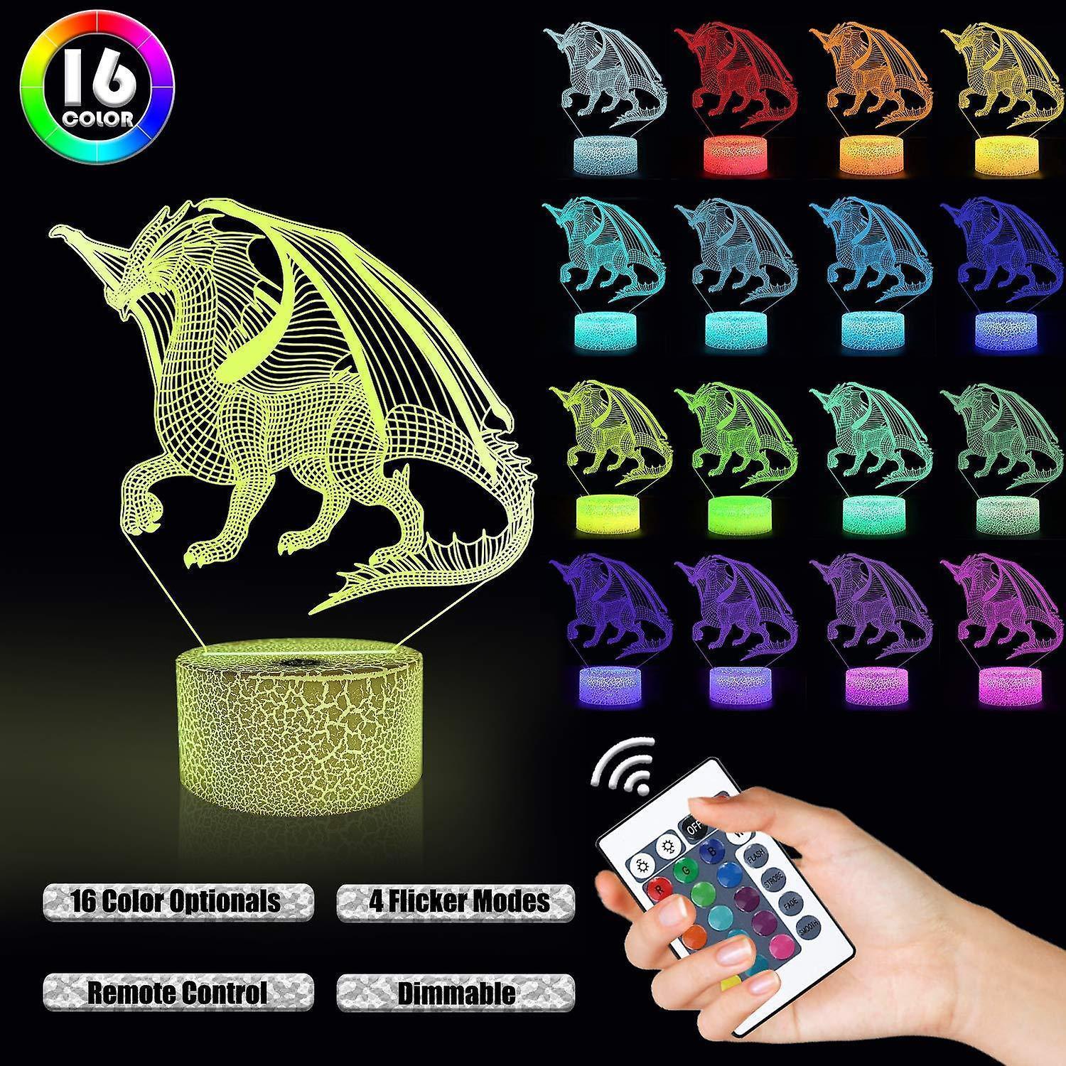 3D Dragon Lamp Night Light 3D Illusion lamp 16 Color V1263-JX-2135