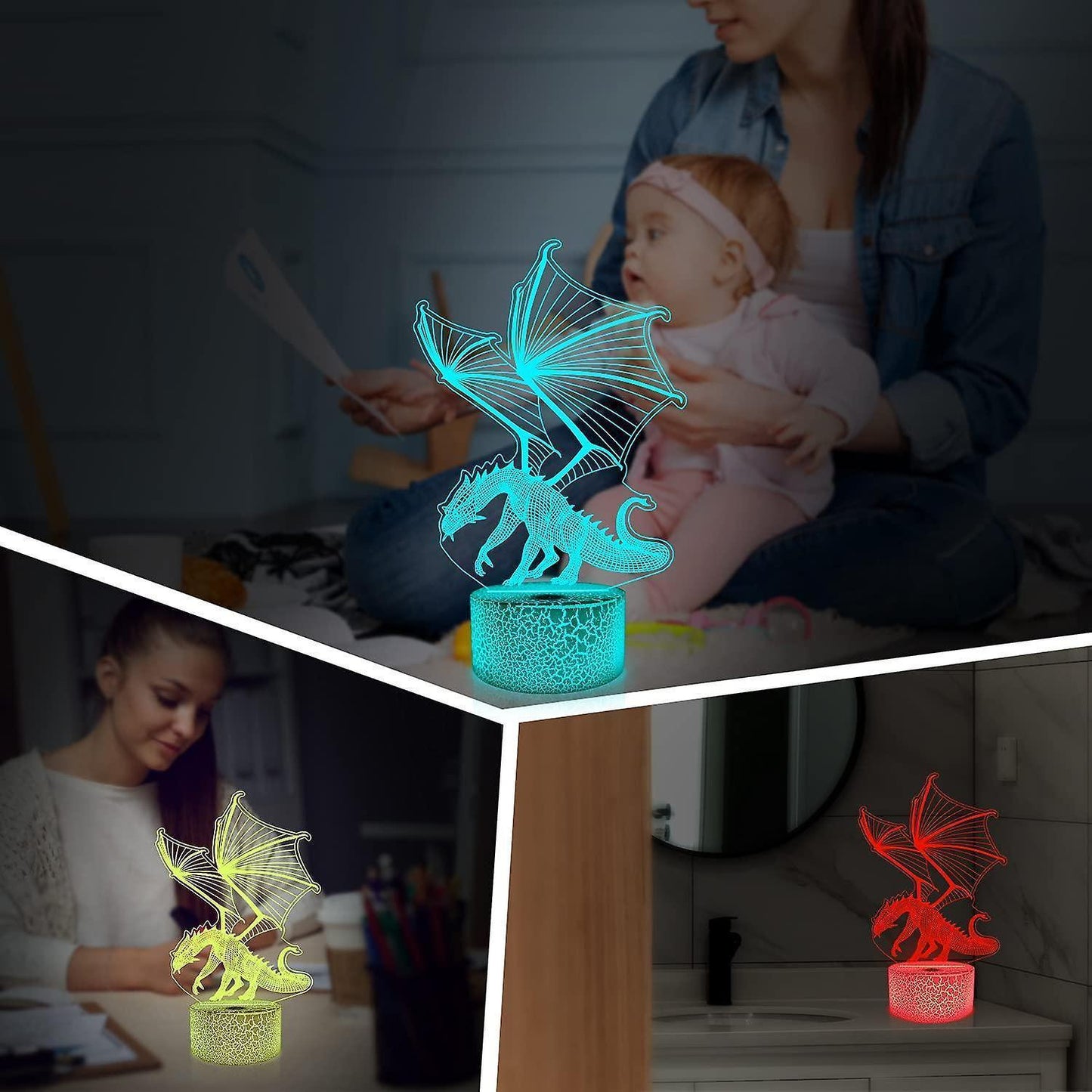 3D Dragon Lamp Night Light 3D Illusion lamp 16 Color V1263-JX-2136