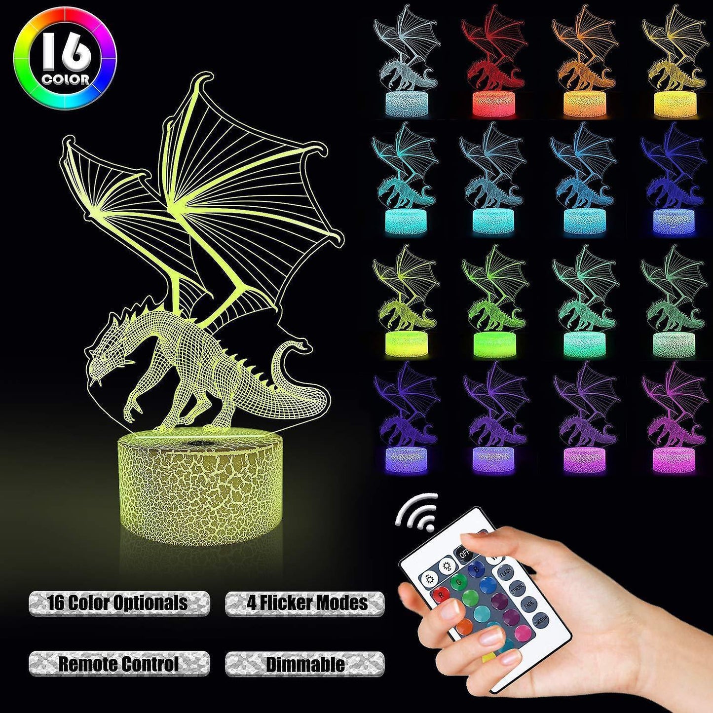 3D Dragon Lamp Night Light 3D Illusion lamp 16 Color V1263-JX-2136