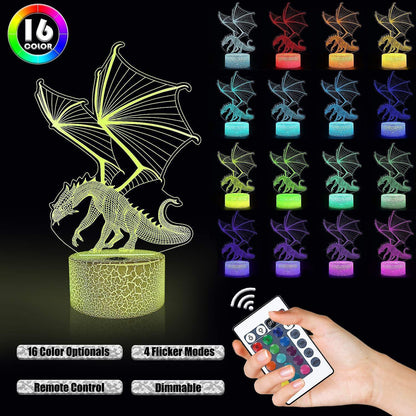 3D Dragon Lamp Night Light 3D Illusion lamp 16 Color V1263-JX-2136