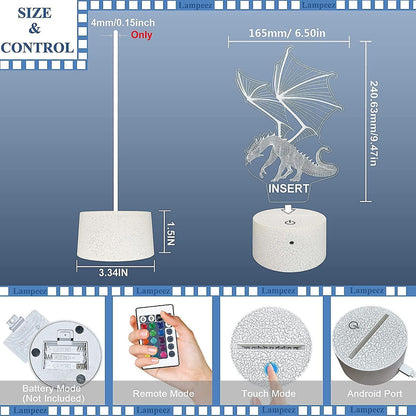 3D Dragon Lamp Night Light 3D Illusion lamp 16 Color V1263-JX-2136