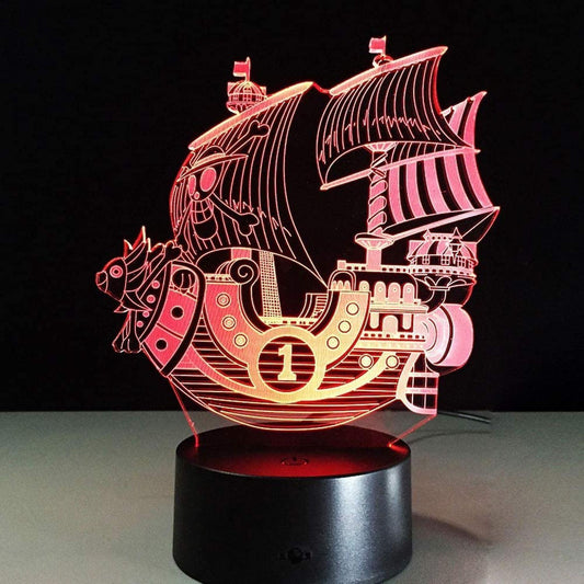 JUSTUP 3D Pirate Ship Nightlights 3D LED Night Light Table Desk Optical Illusion Lamps 7 Color Changing V1263-JX-2139