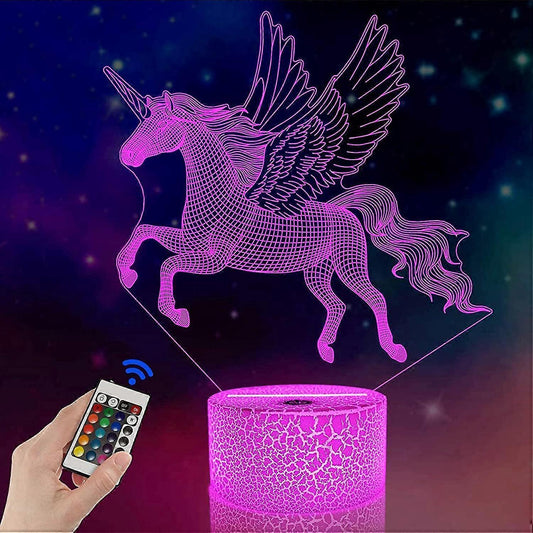 Unicorn Gifts for Grils3D Illusion Night Light Bedside Lamp wtih Remote Control 16 Colors Changing Dim V1263-JX-2144