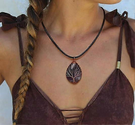 7 Chakra Gemstone Healing Crystals Necklace Copper Wire Wrapped Natural Gemstone Necklace Unisex Hippie V1263-JX-2149