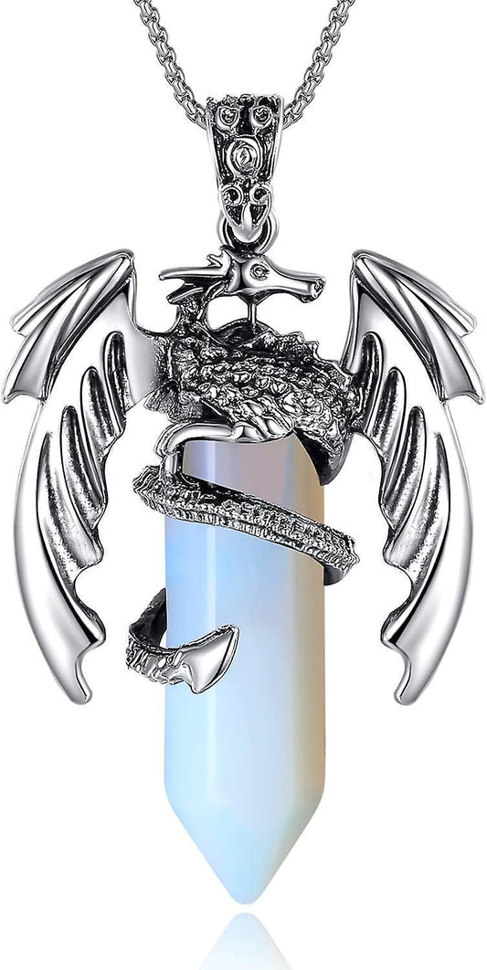 Dragon Necklace For Men Women Crystal Necklace Cool Mens Necklaces Dragon Jewelry Natural Gemstone Necklace V1263-JX-2178