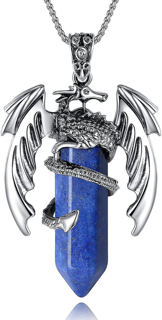 Dragon Necklace For Men Women Crystal Necklace Cool Mens Necklaces Dragon Jewelry Natural Gemstone Necklace V1263-JX-2179