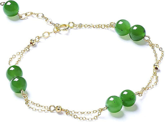 Feng Shui Hetian Jasper Bracelet Wealth Bracelet With 14k Gold Natural Authentic Green Gem Crystal Reiki V1263-JX-2181