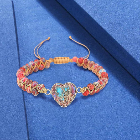 Healing Stone Bracelet Beads Yoga Bracelet Turquoise Natutal Stone Chakra Crystal Energy Heart Charm Bracelet V1263-JX-2204