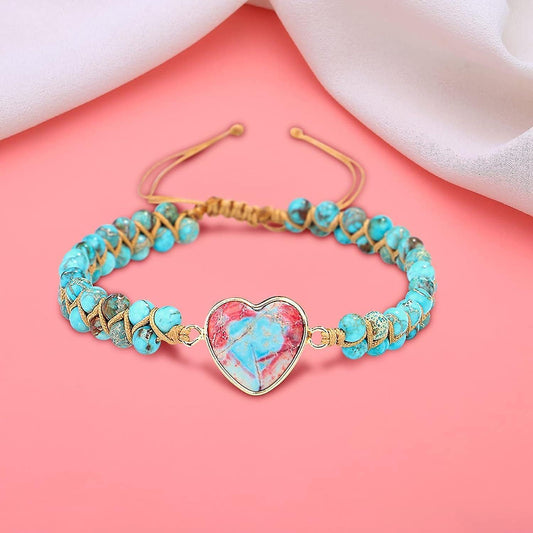 Healing Stone Bracelet Beads Yoga Bracelet Turquoise Natutal Stone Chakra Crystal Energy Heart Charm Bracelet V1263-JX-2205