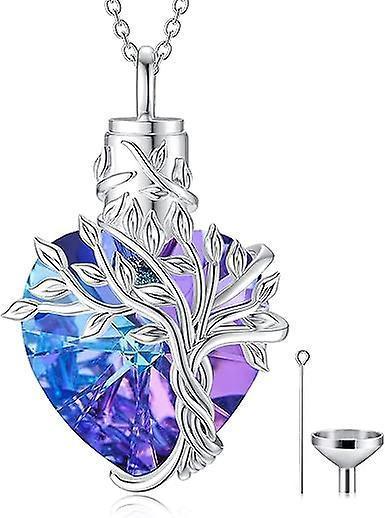 Heart Tree Of Life Urn Necklace For Ashes Sterling Silver Cremation Jewelry With Crystal W/funnel Filler V1263-JX-2207