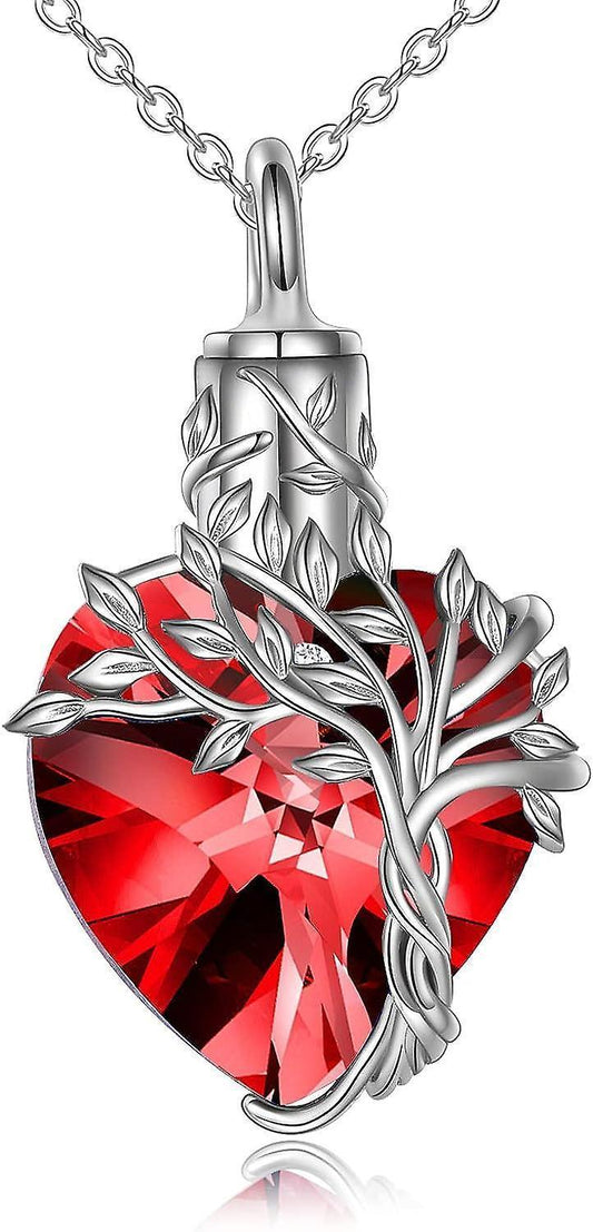 Heart Tree Of Life Urn Necklace For Ashes Sterling Silver Cremation Jewelry With Crystal W/funnel Filler V1263-JX-2208