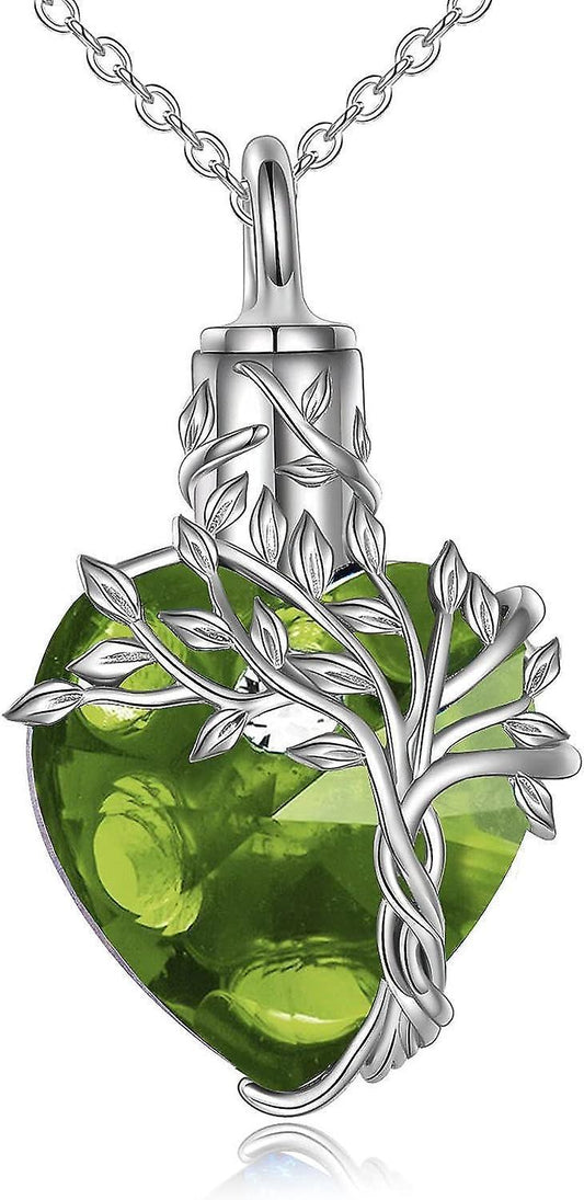 Heart Tree Of Life Urn Necklace For Ashes Sterling Silver Cremation Jewelry With Crystal W/funnel Filler V1263-JX-2209
