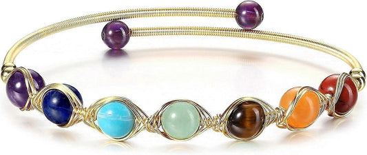Heyone7 Chakra Crystal Yoga Meditation Bracelets for Women Girls 14K Gold Wire Wrapped Healing Crystals Stone V1263-JX-2210