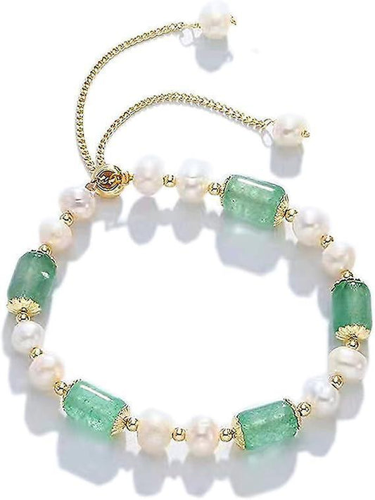 Jade Pearls Bracelet Gold Wealthy Good Fortune Jade Bangle Amulet For Women, Lucky Jade Feng Shui Healing V1263-JX-2212