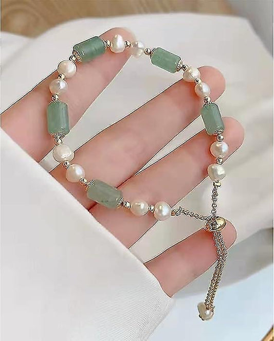 Jade Pearls Bracelet Gold Wealthy Good Fortune Jade Bangle Amulet For Women, Lucky Jade Feng Shui Healing V1263-JX-2212