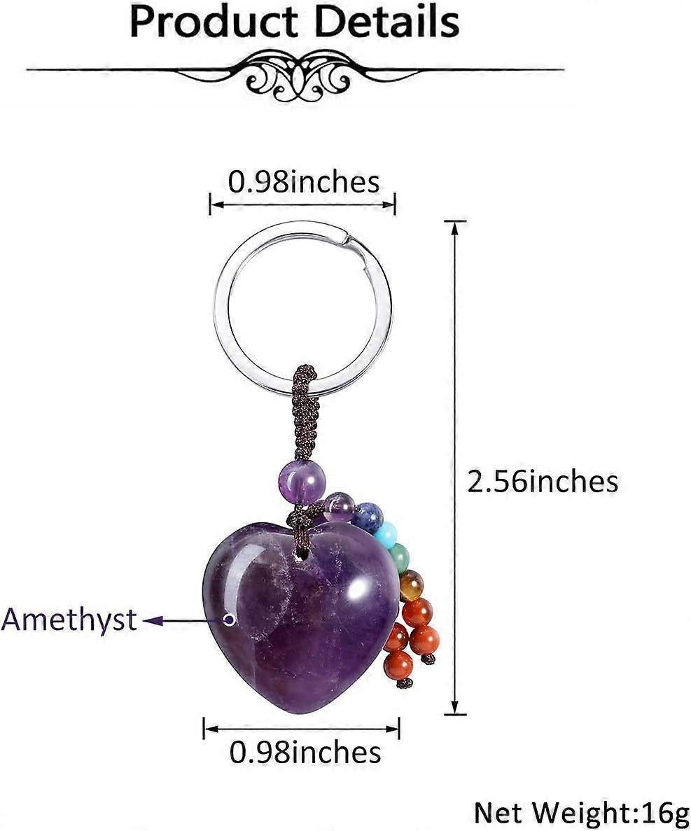 Natural Amethyst Heart Crystal Keychain 7 Chakra Healing Gemstone Key Ring Charm for Women V1263-JX-2216