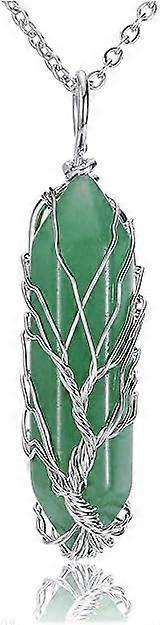 Natural Healing Crystal Stone Necklace Silver Tree Of Life Wire Wrapped Hexagonal Crystal Points Pendant V1263-JX-2217