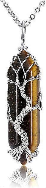 Natural Healing Crystal Stone Necklace Silver Tree Of Life Wire Wrapped Hexagonal Crystal Points Pendant V1263-JX-2218