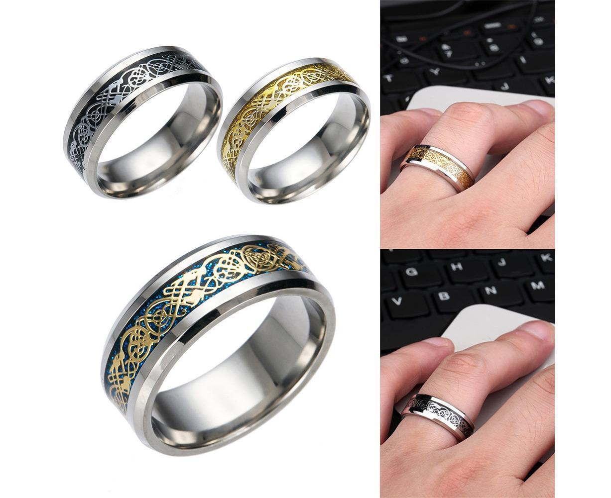 Stylish Men Titanium Steel Smooth Surface Wedding Band Finger Ring Jewelry Gift-Blue + Golden US 11 V1263-JX-222