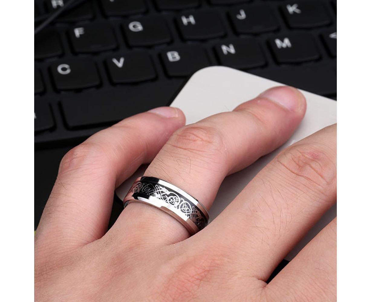 Stylish Men Titanium Steel Smooth Surface Wedding Band Finger Ring Jewelry Gift-Blue + Golden US 11 V1263-JX-222