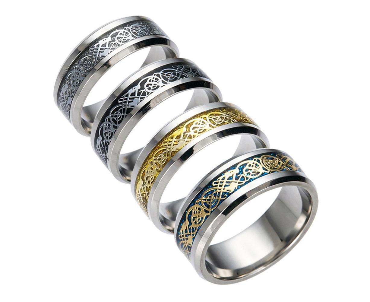 Stylish Men Titanium Steel Smooth Surface Wedding Band Finger Ring Jewelry Gift-Blue + Golden US 11 V1263-JX-222