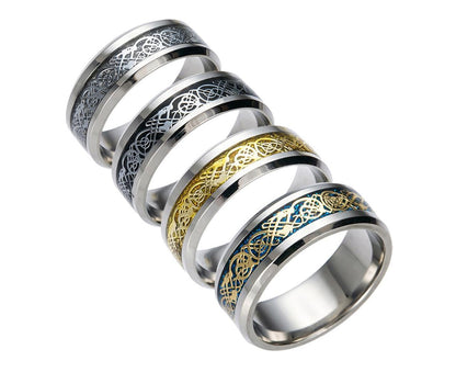 Stylish Men Titanium Steel Smooth Surface Wedding Band Finger Ring Jewelry Gift-Blue + Golden US 11 V1263-JX-222