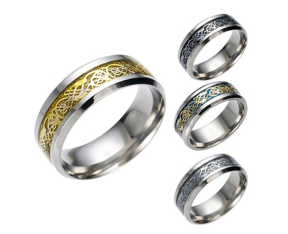 Stylish Men Titanium Steel Smooth Surface Wedding Band Finger Ring Jewelry Gift-Blue + Golden US 11 V1263-JX-222
