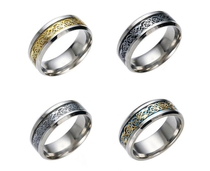Stylish Men Titanium Steel Smooth Surface Wedding Band Finger Ring Jewelry Gift-Blue + Golden US 11 V1263-JX-222