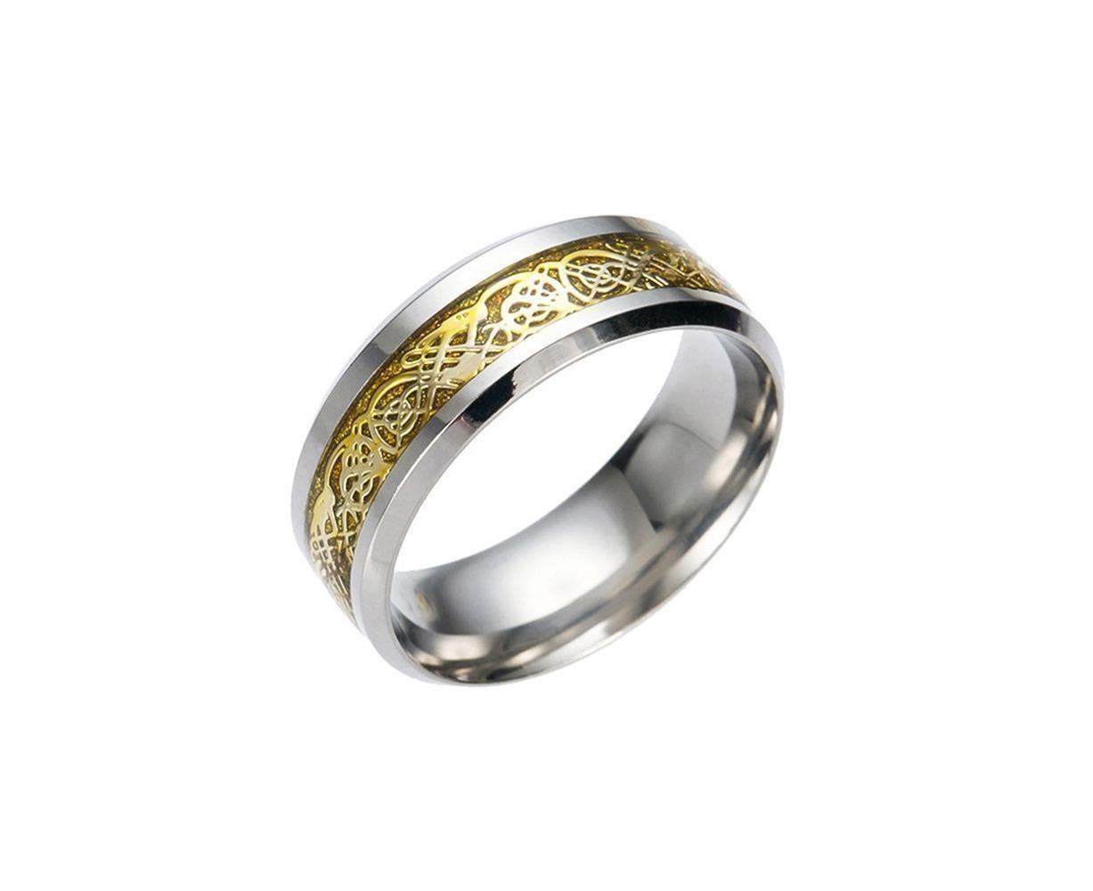 Stylish Men Titanium Steel Smooth Surface Wedding Band Finger Ring Jewelry Gift-Blue + Golden US 11 V1263-JX-222