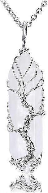 Natural Healing Crystal Stone Necklace Silver Tree Of Life Wire Wrapped Hexagonal Crystal Points Pendant V1263-JX-2220