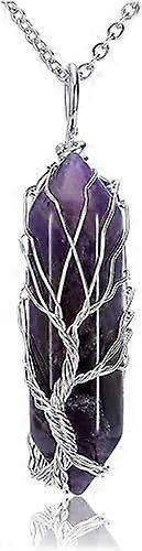 Natural Healing Crystal Stone Necklace Silver Tree Of Life Wire Wrapped Hexagonal Crystal Points Pendant V1263-JX-2221