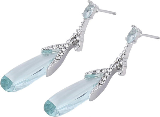 Water Drop Long Dangle Earrings Crystal Waterdrop Pierced Crystal Teardrop Long Earrings for Women Simple V1263-JX-2234