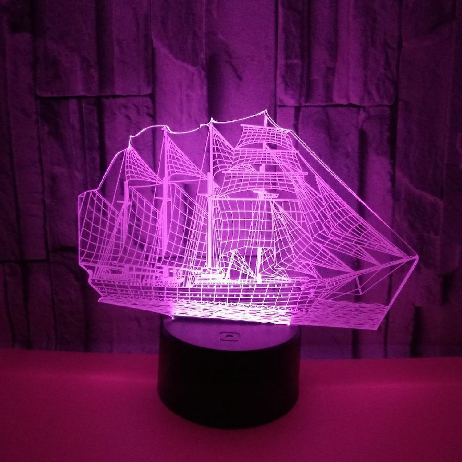 3D Illusion Sailboat LED Night Light 7 Colors Grad V1263-JX-2236