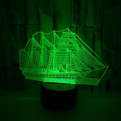 3D Illusion Sailboat LED Night Light 7 Colors Grad V1263-JX-2236