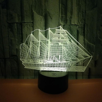 3D Illusion Sailboat LED Night Light 7 Colors Grad V1263-JX-2236