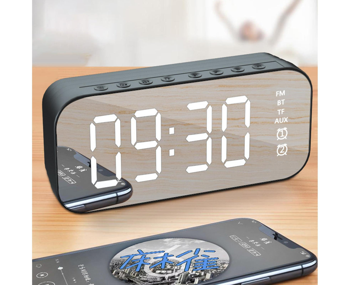 4.2 Version Alarm Clock Handsfree Multifunctional ABS LED Digital Display Mirror Screen Bluetooth-compatible V1263-JX-224