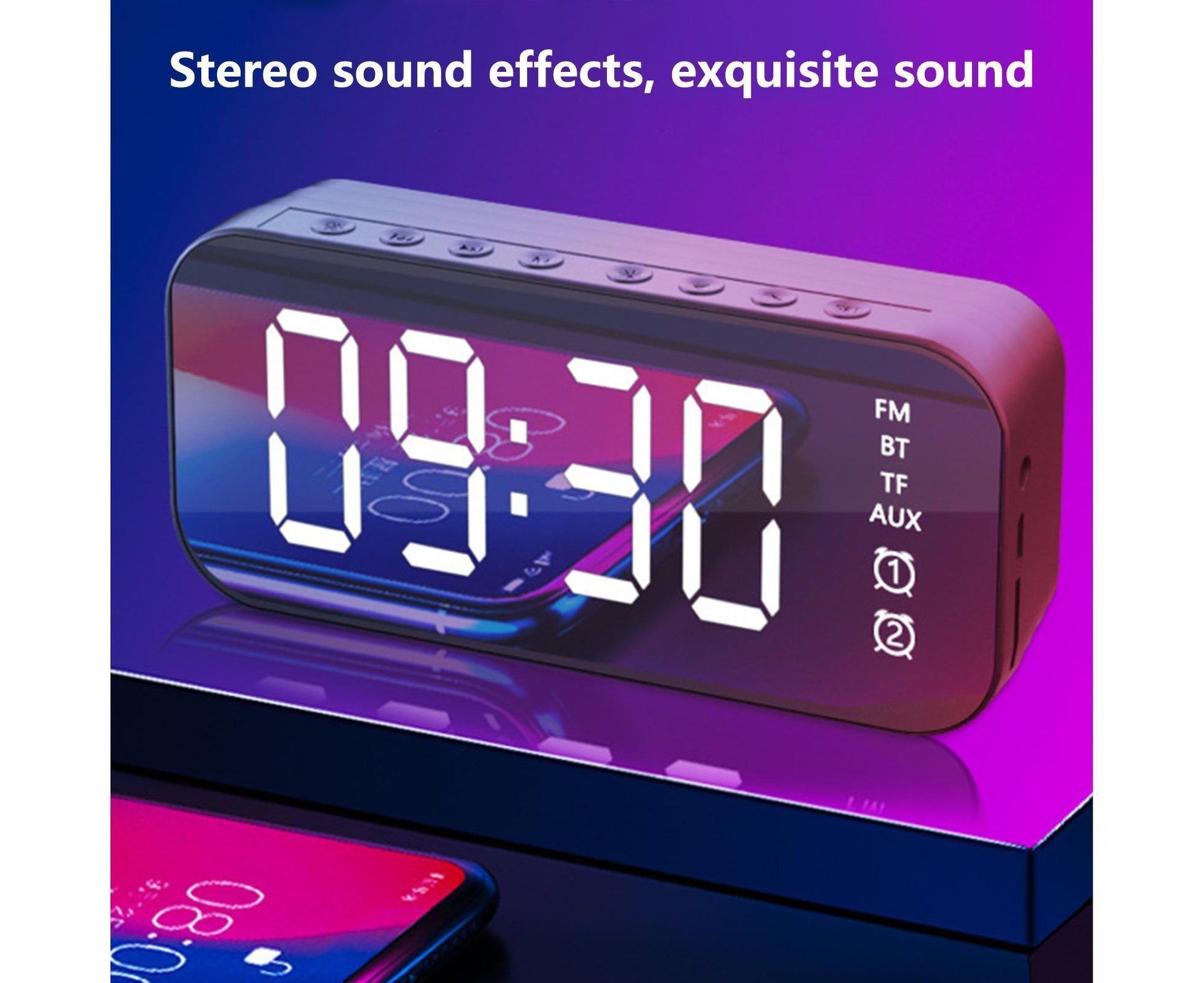 4.2 Version Alarm Clock Handsfree Multifunctional ABS LED Digital Display Mirror Screen Bluetooth-compatible V1263-JX-224