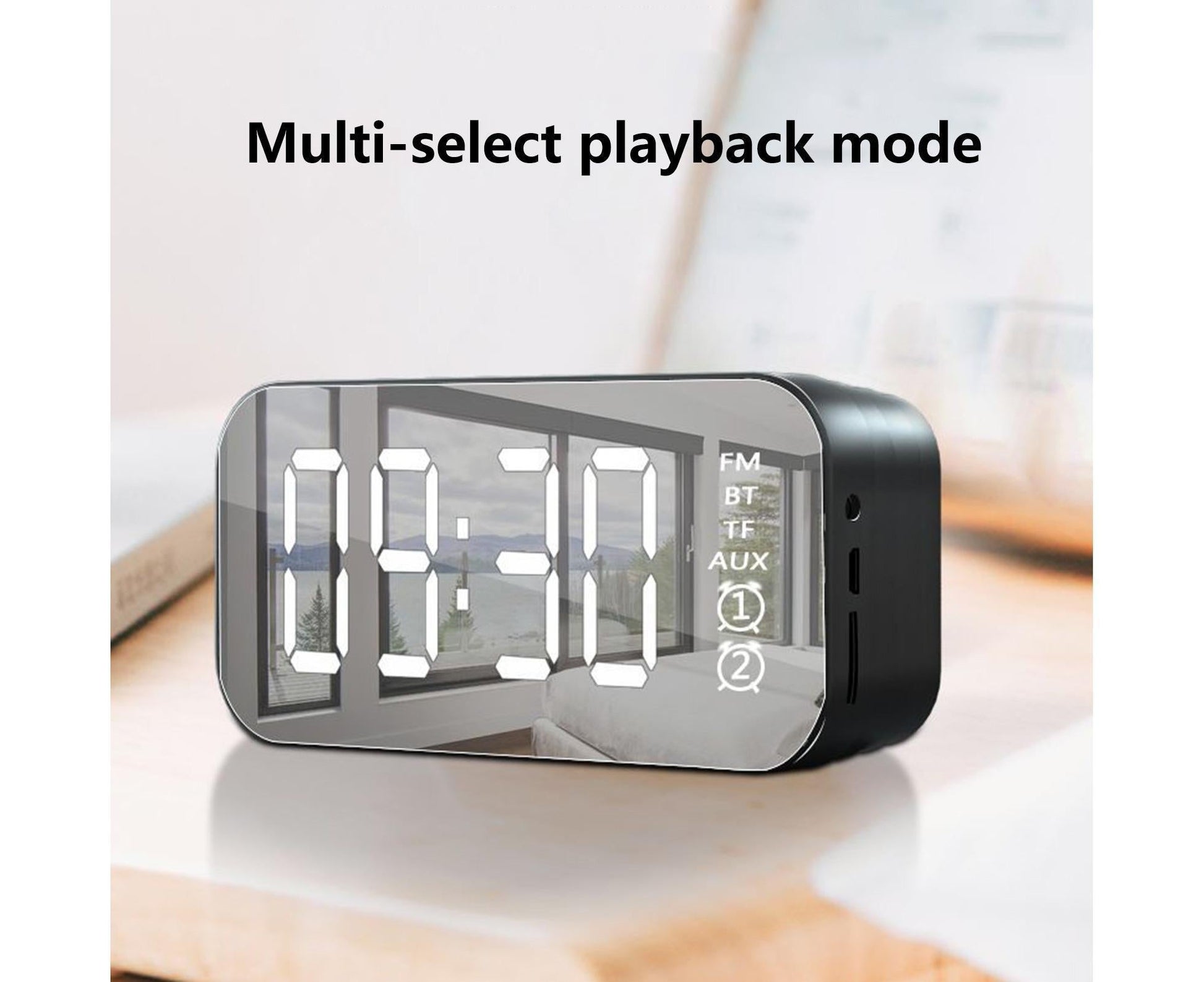 4.2 Version Alarm Clock Handsfree Multifunctional ABS LED Digital Display Mirror Screen Bluetooth-compatible V1263-JX-224