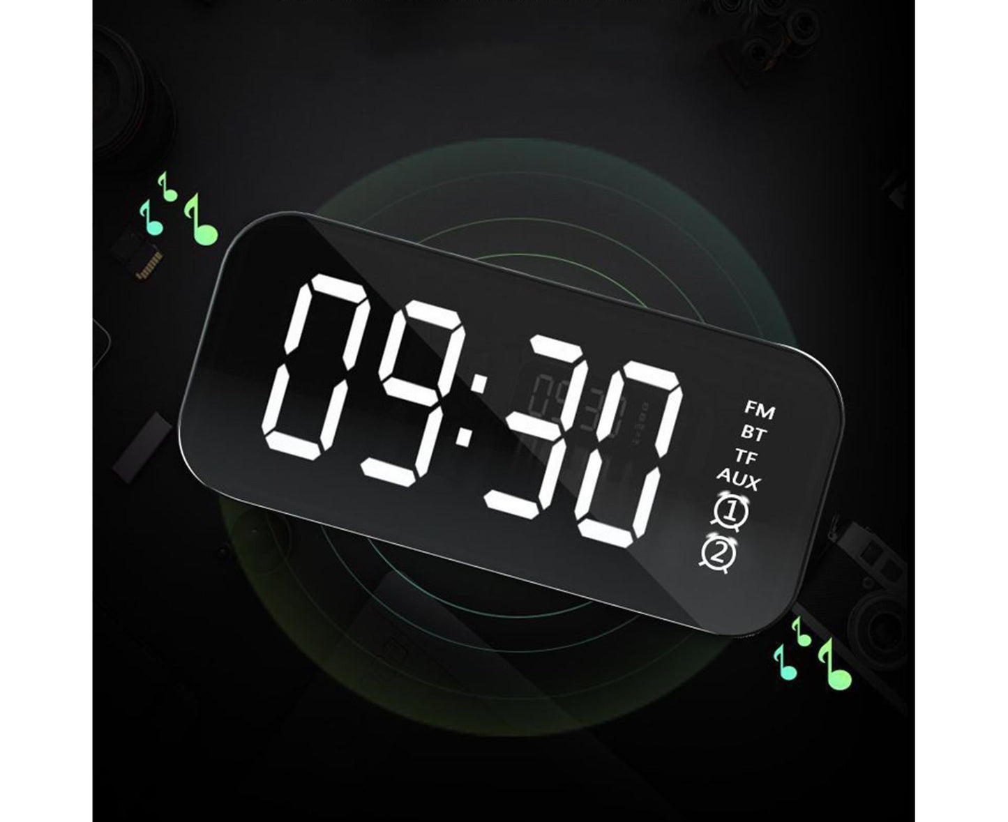 4.2 Version Alarm Clock Handsfree Multifunctional ABS LED Digital Display Mirror Screen Bluetooth-compatible V1263-JX-224
