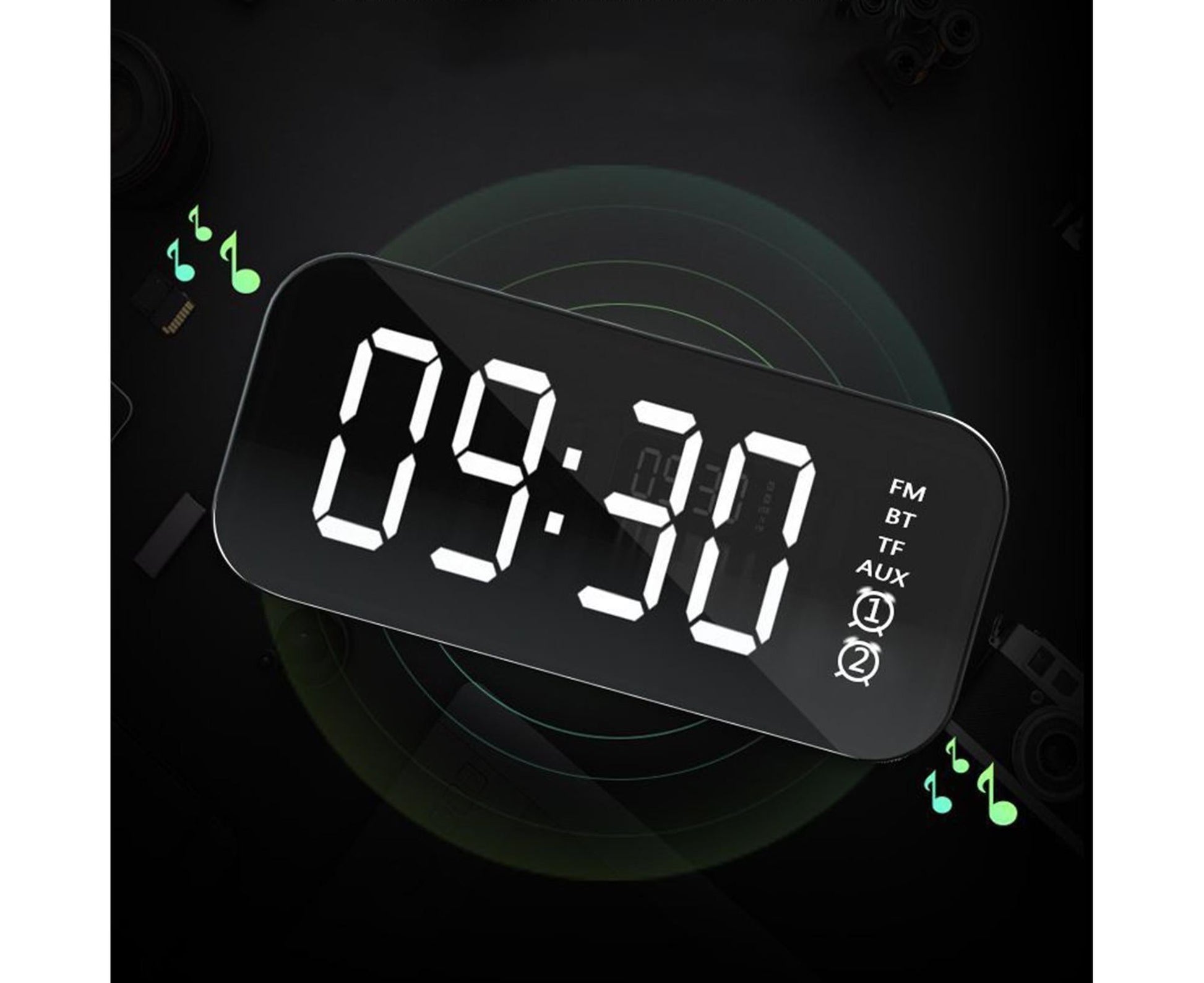 4.2 Version Alarm Clock Handsfree Multifunctional ABS LED Digital Display Mirror Screen Bluetooth-compatible V1263-JX-224