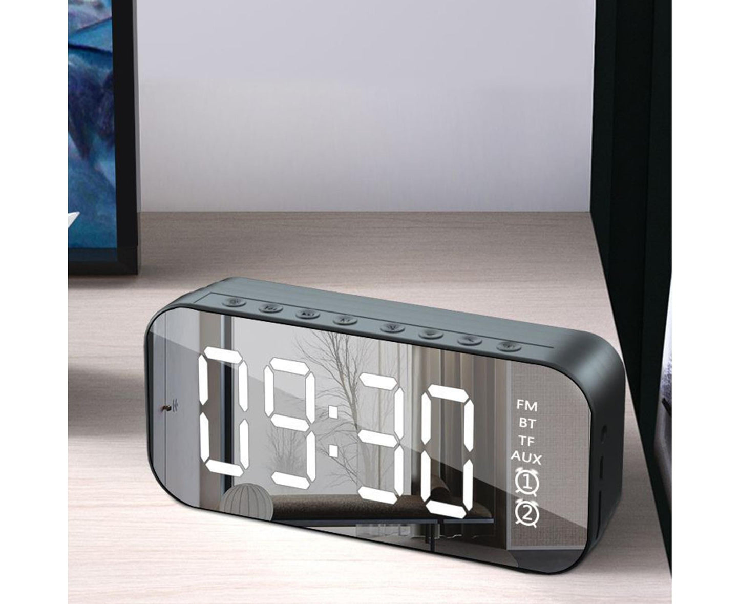 4.2 Version Alarm Clock Handsfree Multifunctional ABS LED Digital Display Mirror Screen Bluetooth-compatible V1263-JX-224
