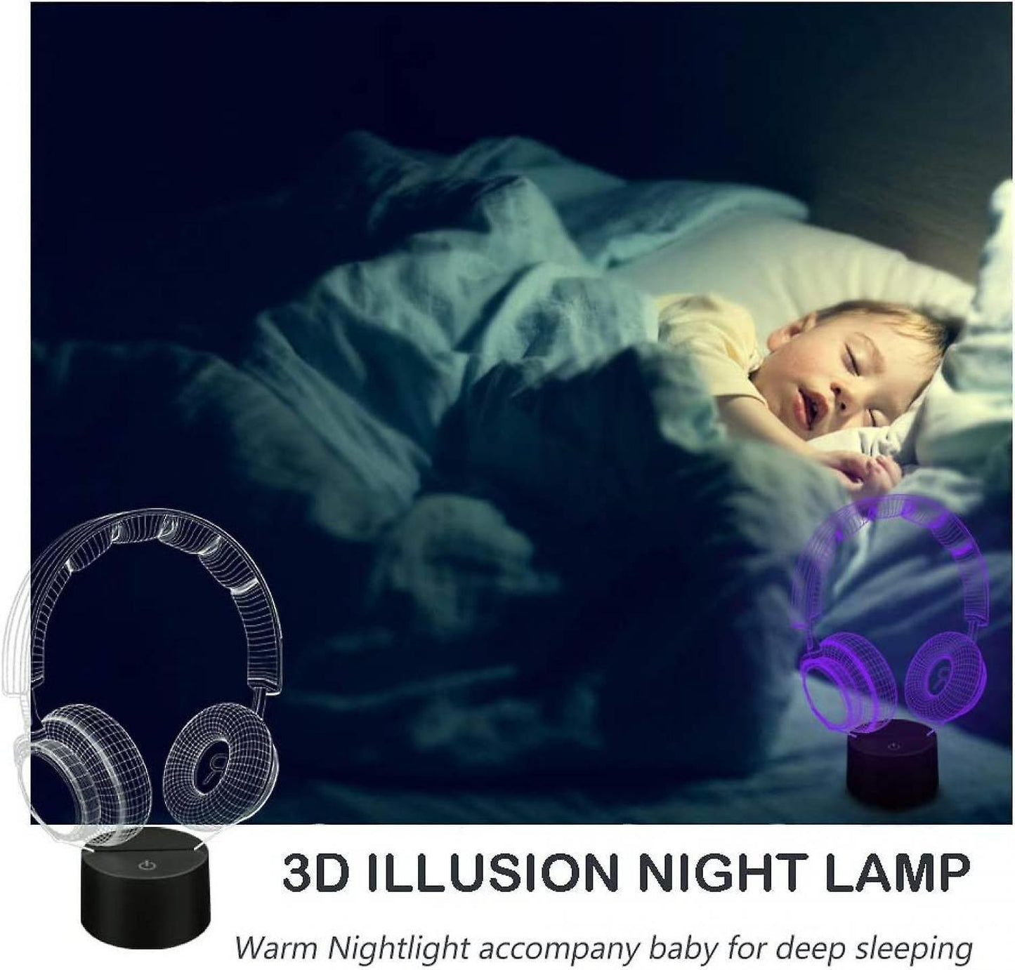 3D Illusion Headphone Headset Night Light 7 Colors V1263-JX-2247