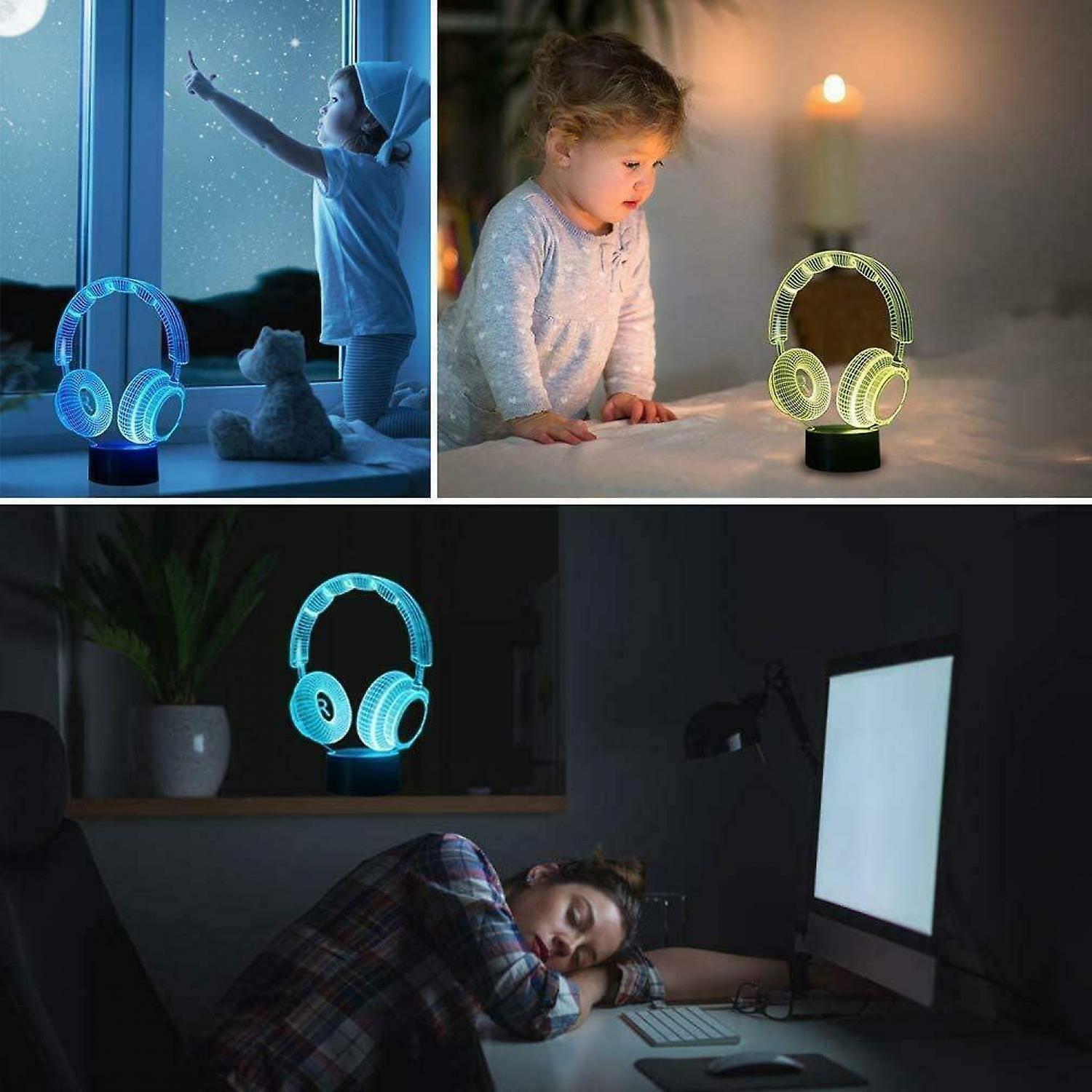 3D Illusion Headphone Headset Night Light 7 Colors V1263-JX-2247