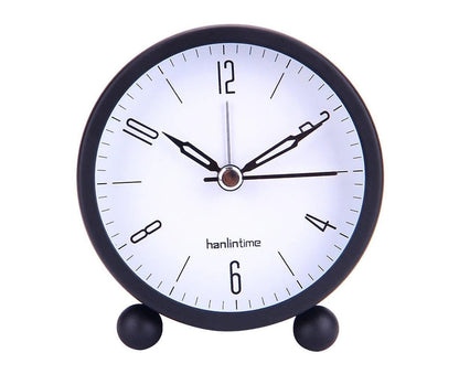 4inch Metal Round Alarm Clock Quiet Desktop Bedroom Battery Operated Timepiece - Black V1263-JX-225