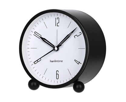 4inch Metal Round Alarm Clock Quiet Desktop Bedroom Battery Operated Timepiece - Black V1263-JX-225