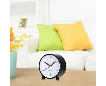 4inch Metal Round Alarm Clock Quiet Desktop Bedroom Battery Operated Timepiece - Black V1263-JX-225
